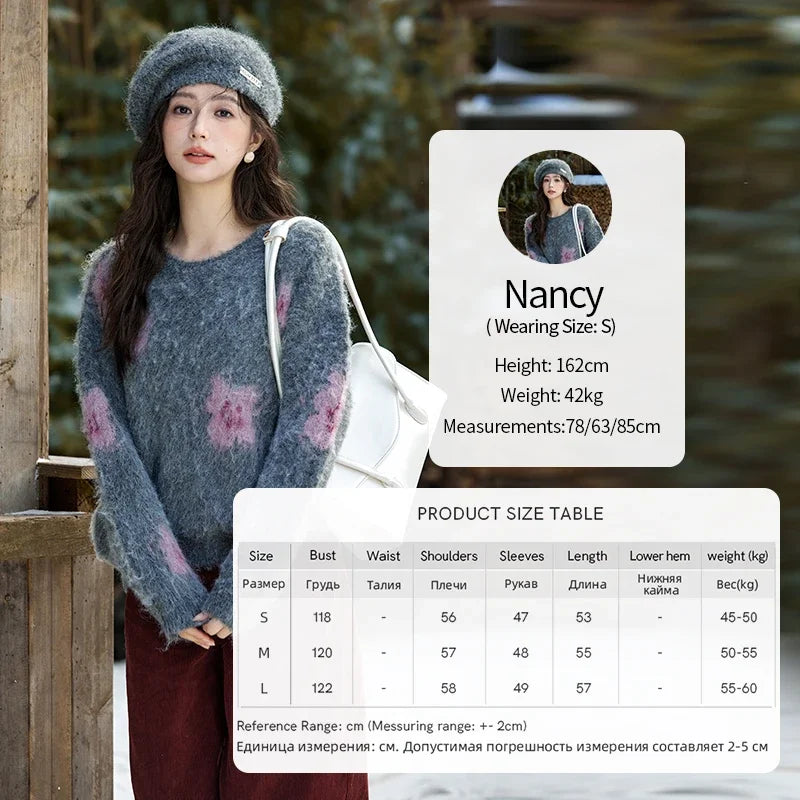 Mishow Wool Yarn Plush Fur Flower O-Neck Pullover MXD56Z1001