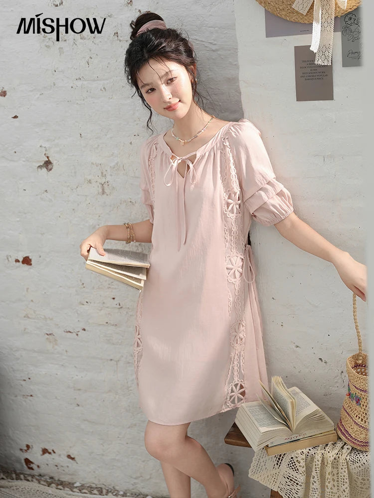 Mishow French Hollow Embroidered Lace-Up Dress MXD30L1950