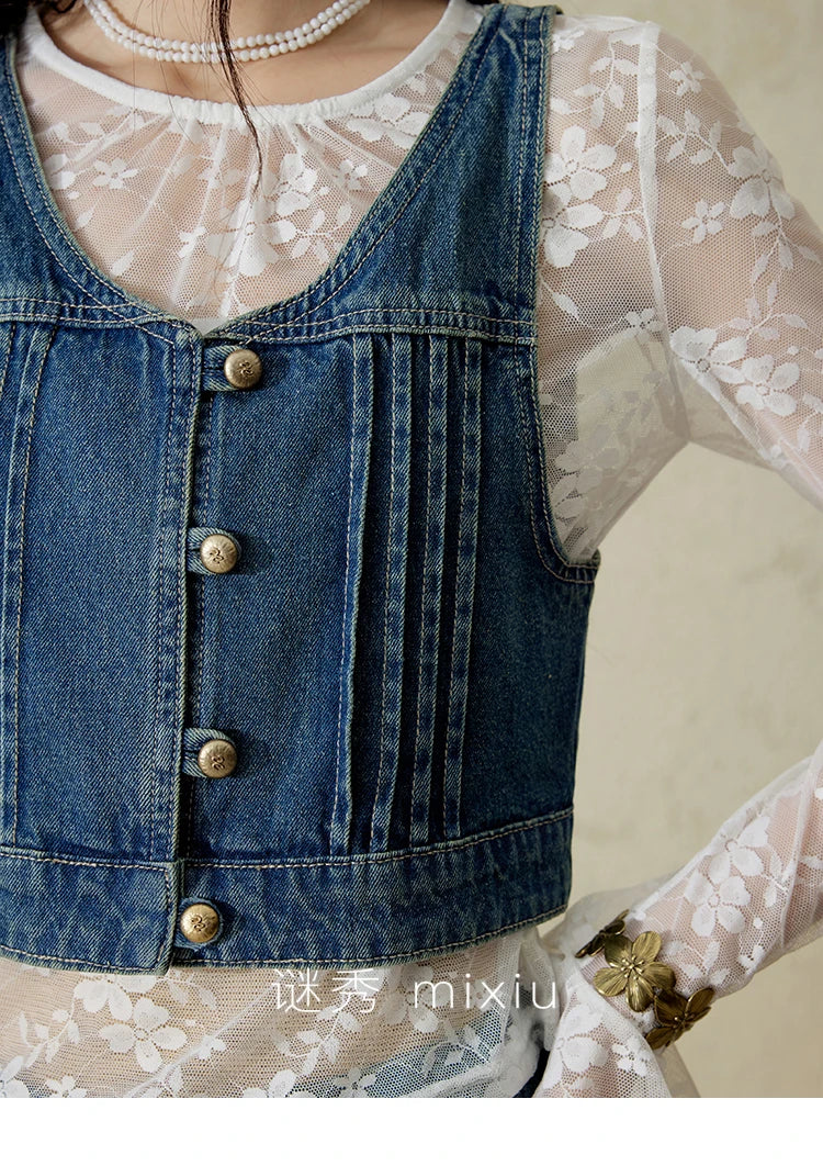 Mishow Retro Deep Blue Denim Vest Coat MXE16W0750