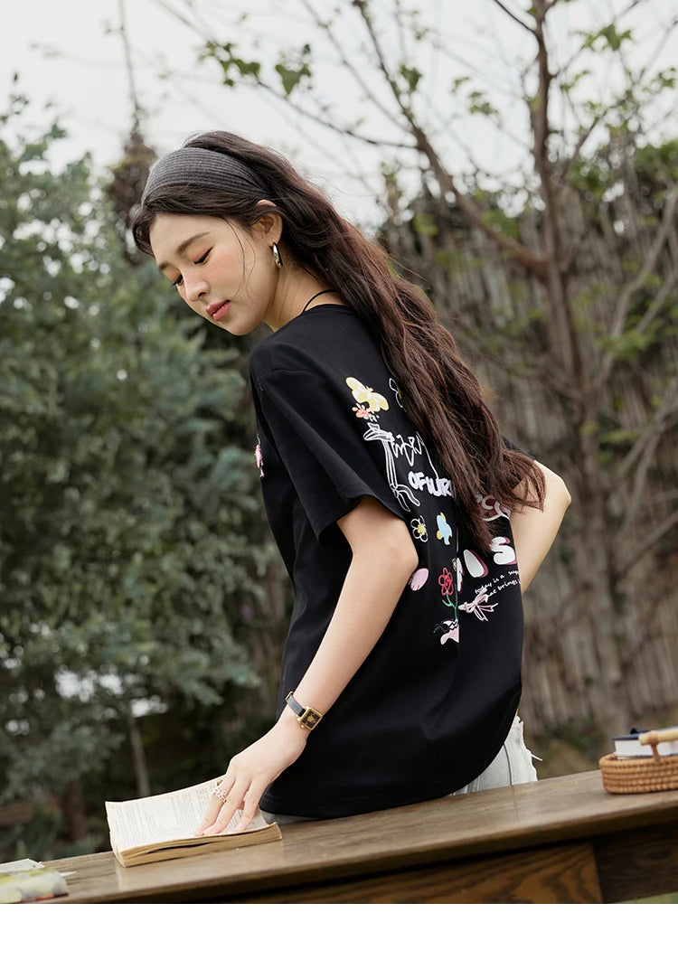 Mishow Graffiti Letter Print Round Neck Tee MXE15T0475