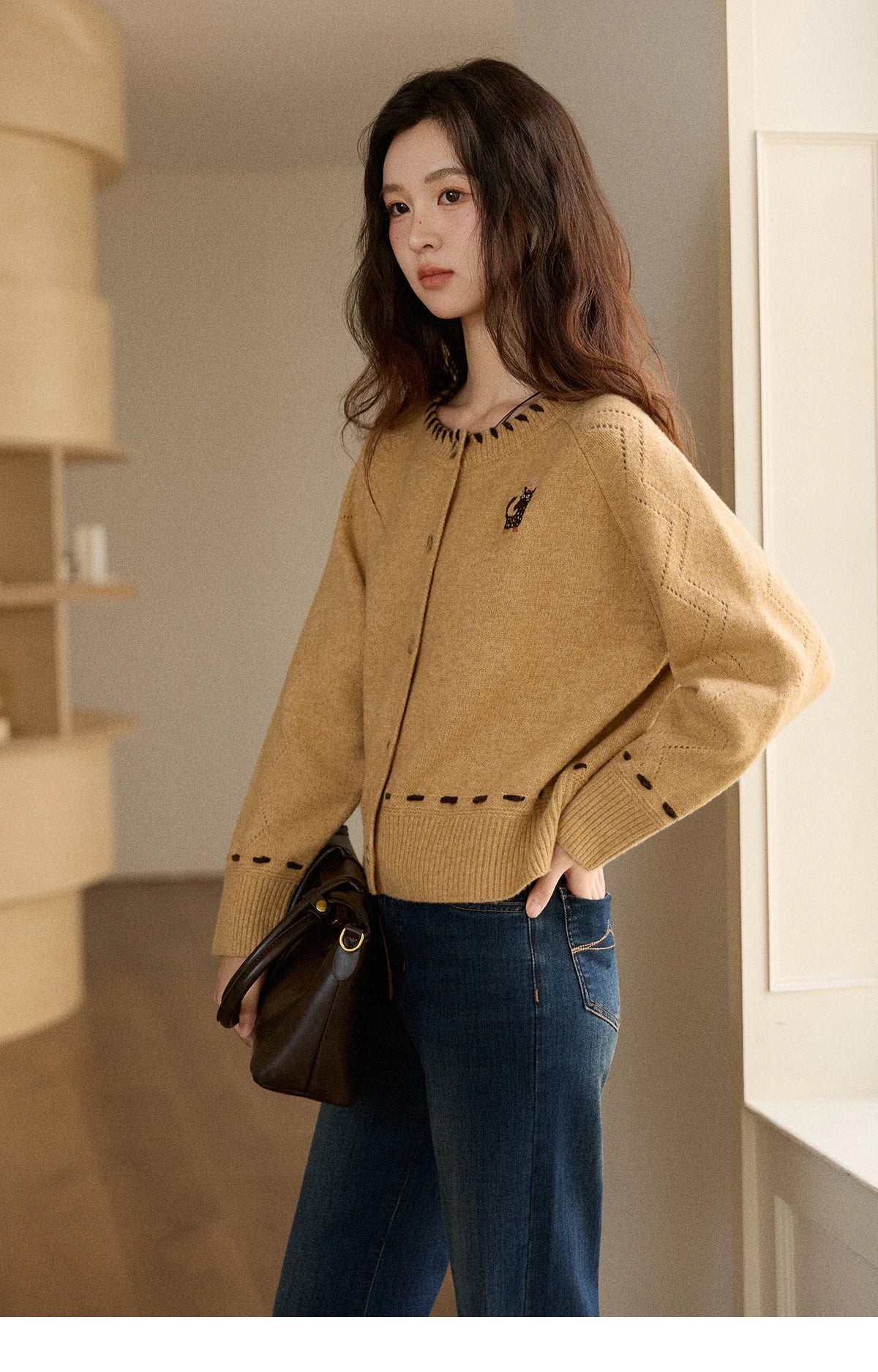 Mishow Retro Orange Little Fox Embroidered Cardigan MXE88Z2598