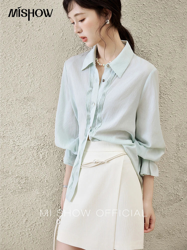MISHOW Wave Striped Single Breasted Shirt Shell Buttons MXE16C0422