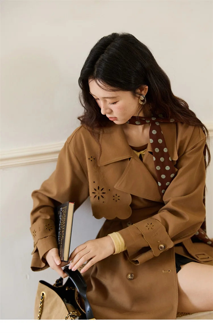 Mishow Hollow Flower Double Breasted Trench Coat MXE46W0838
