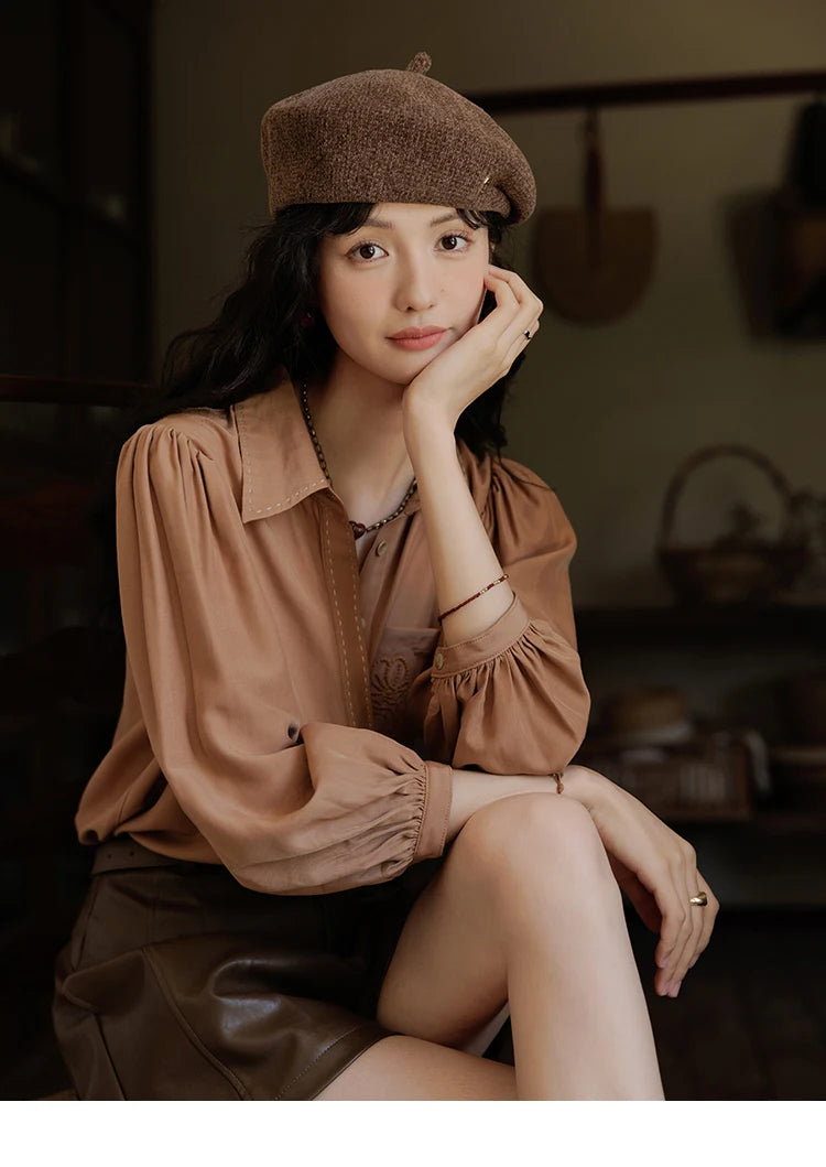 MISHOW Retro Long Sleeve Shirt Lantern Sleeve Embroidery MXD41C0287