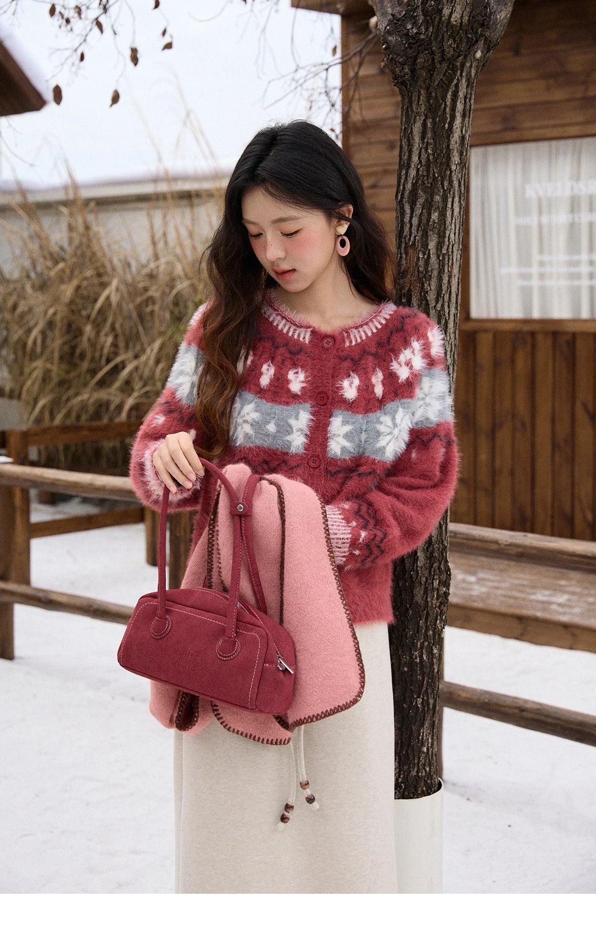 Mishow Red Imitation Mink Fur Snowflake Cardigan MXE91Z2801