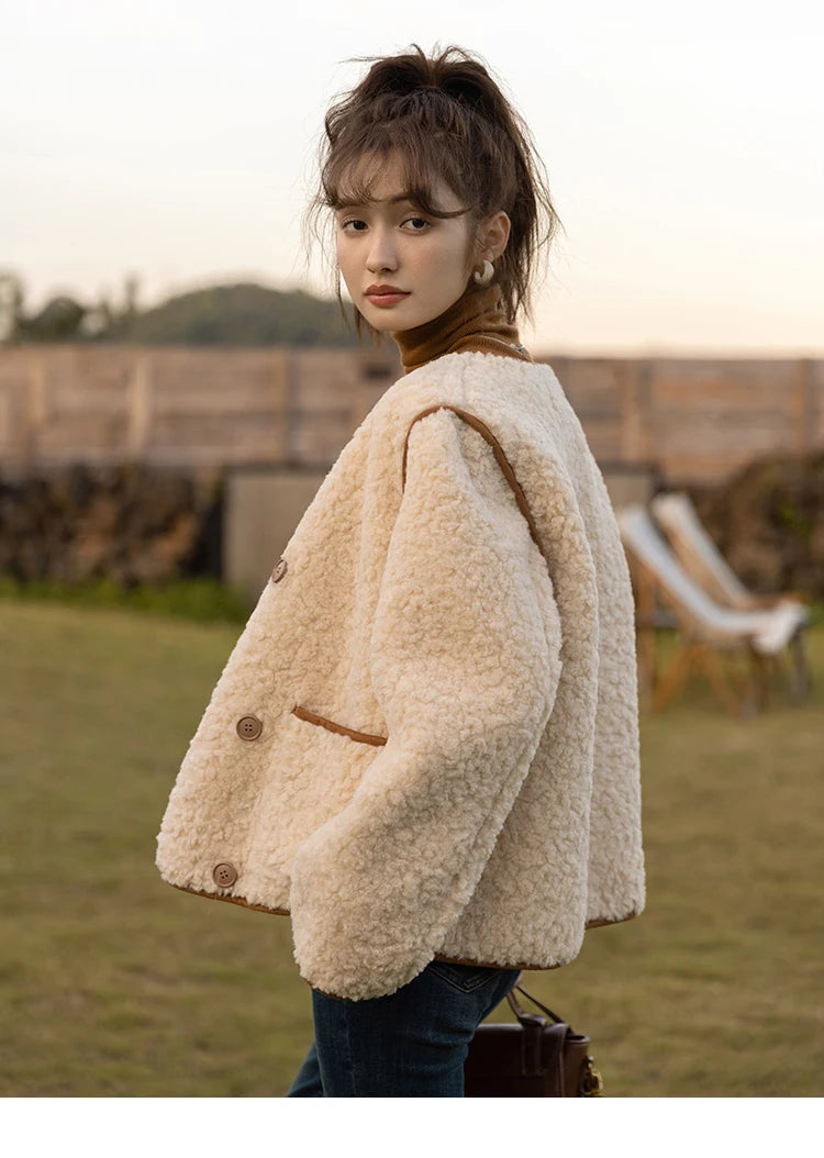 MISHOW Lamb Wool Coat Double Breasted French Lambswool MXB45W0850