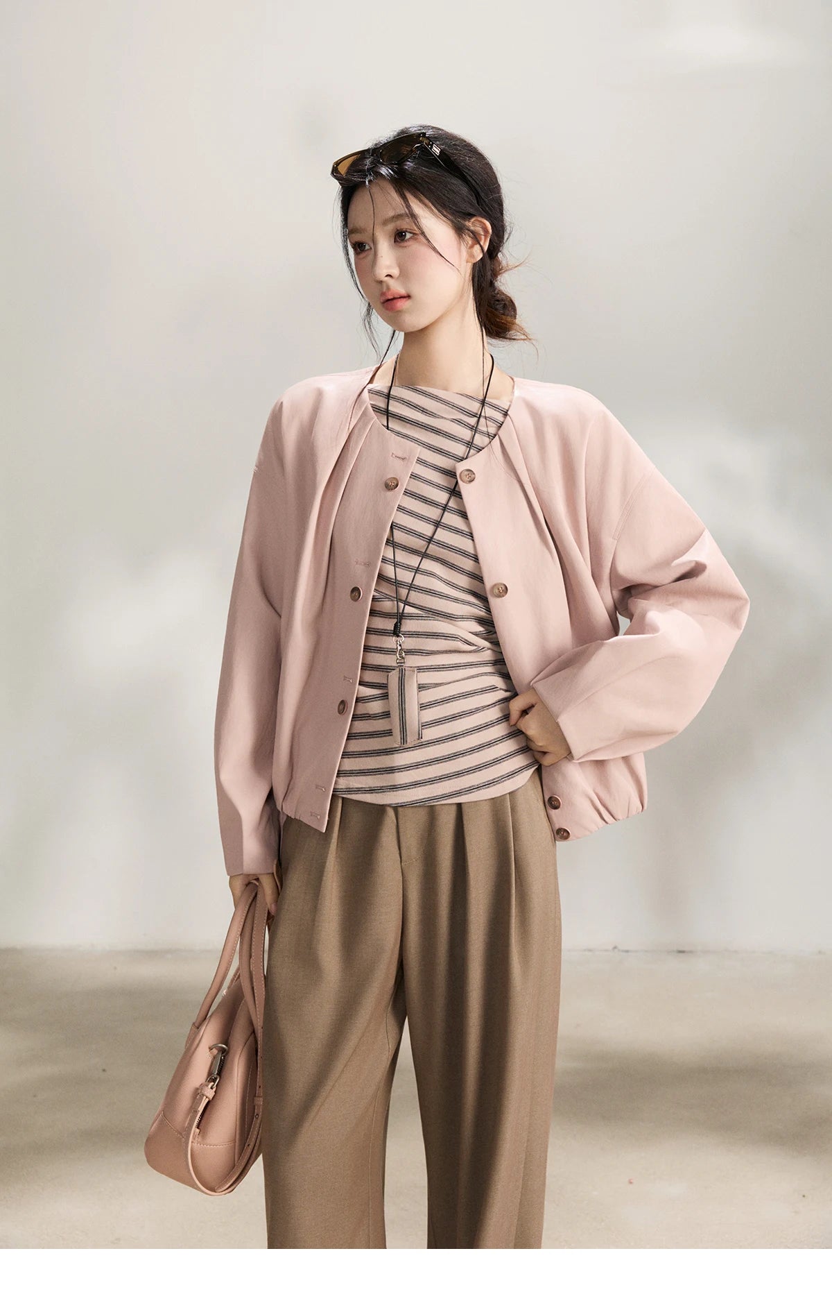 Mishow Striped Boat Neck T-Shirt with Necklace MXF13T1514