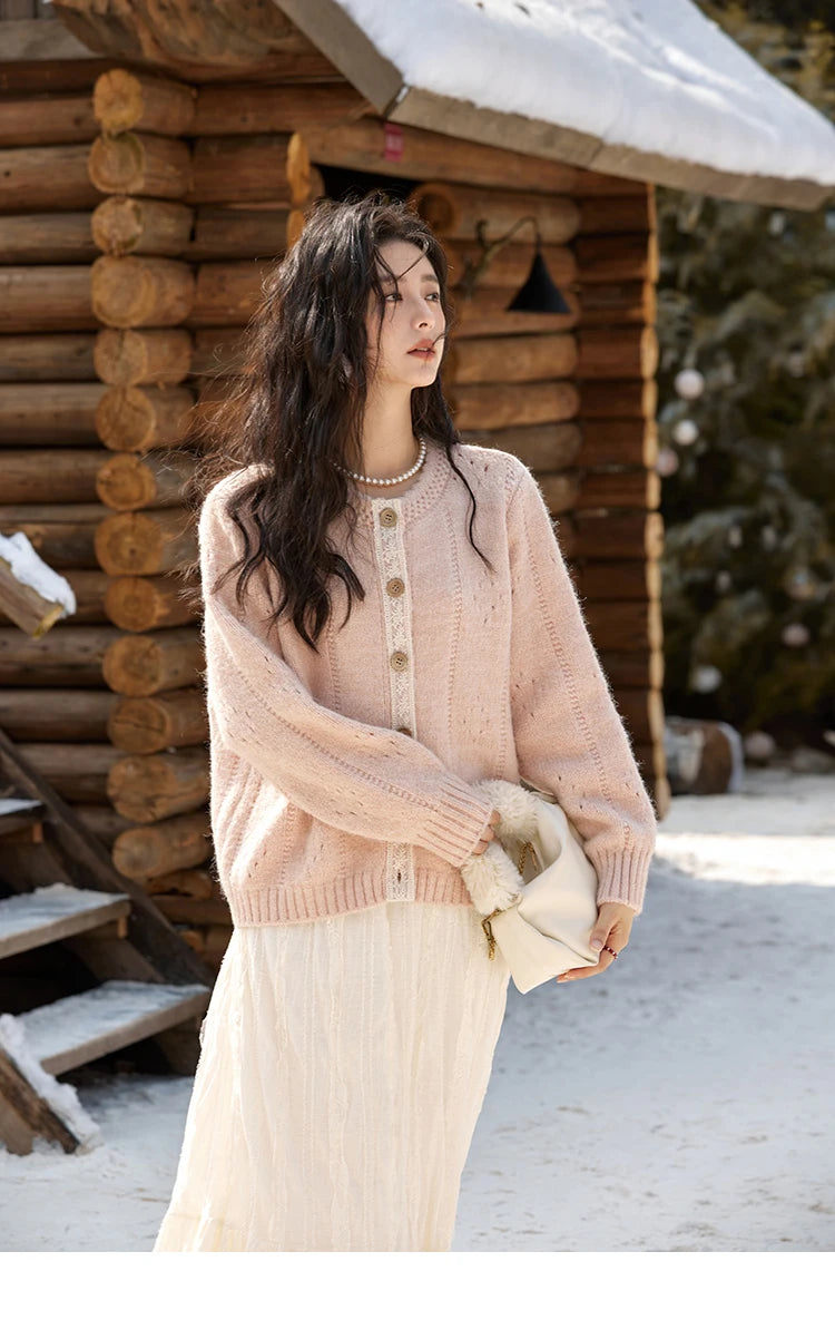 Women's Pink Wool Blend Cardigan Sweater MXD56Z1064