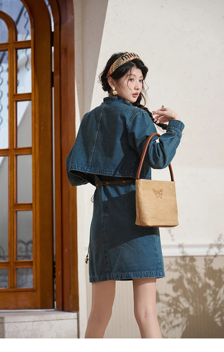 Mishow Retro Chinese Buckle Denim Vest Dress MXD14L1771