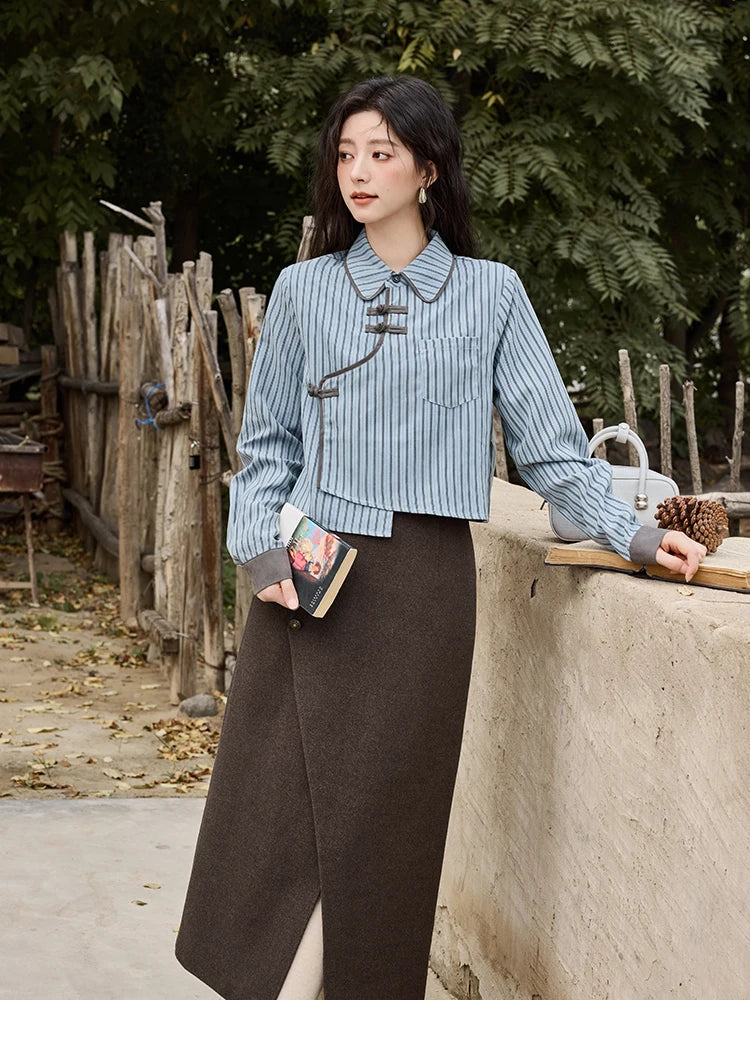 Mishow Plaid Tweed O-Neck Jacket & Front Slit Long Skirt Set MXD43W0445