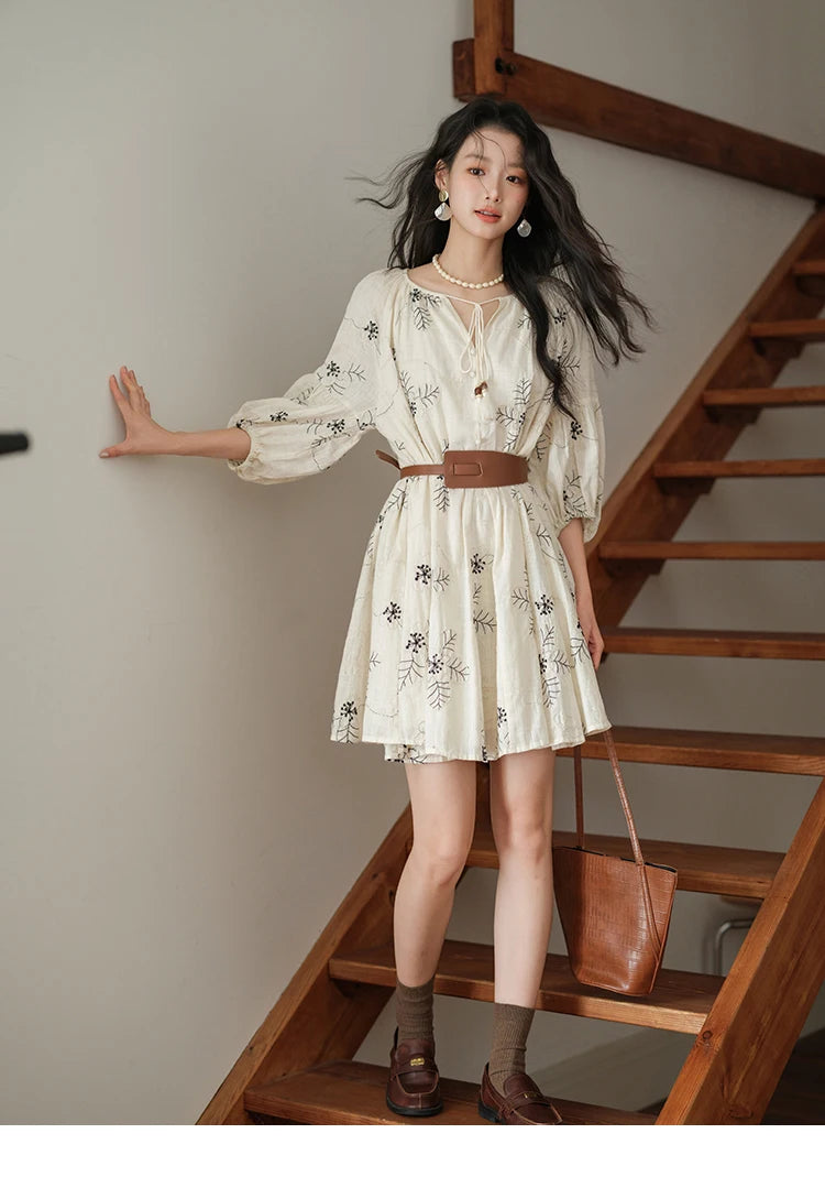 MISHOW Embroidered Doll Lantern Sleeve Dress MXE41L2480