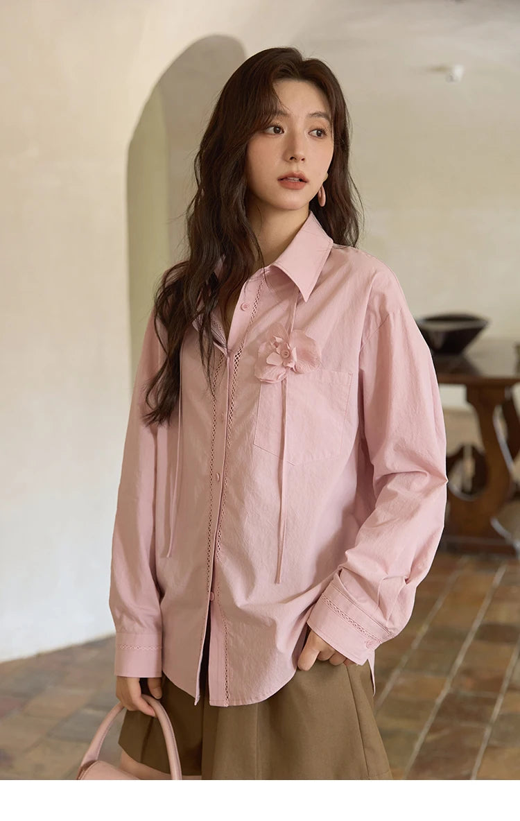 MISHOW Cotton Shirt Petal Ribbon Button Long Sleeve MXE41C2349