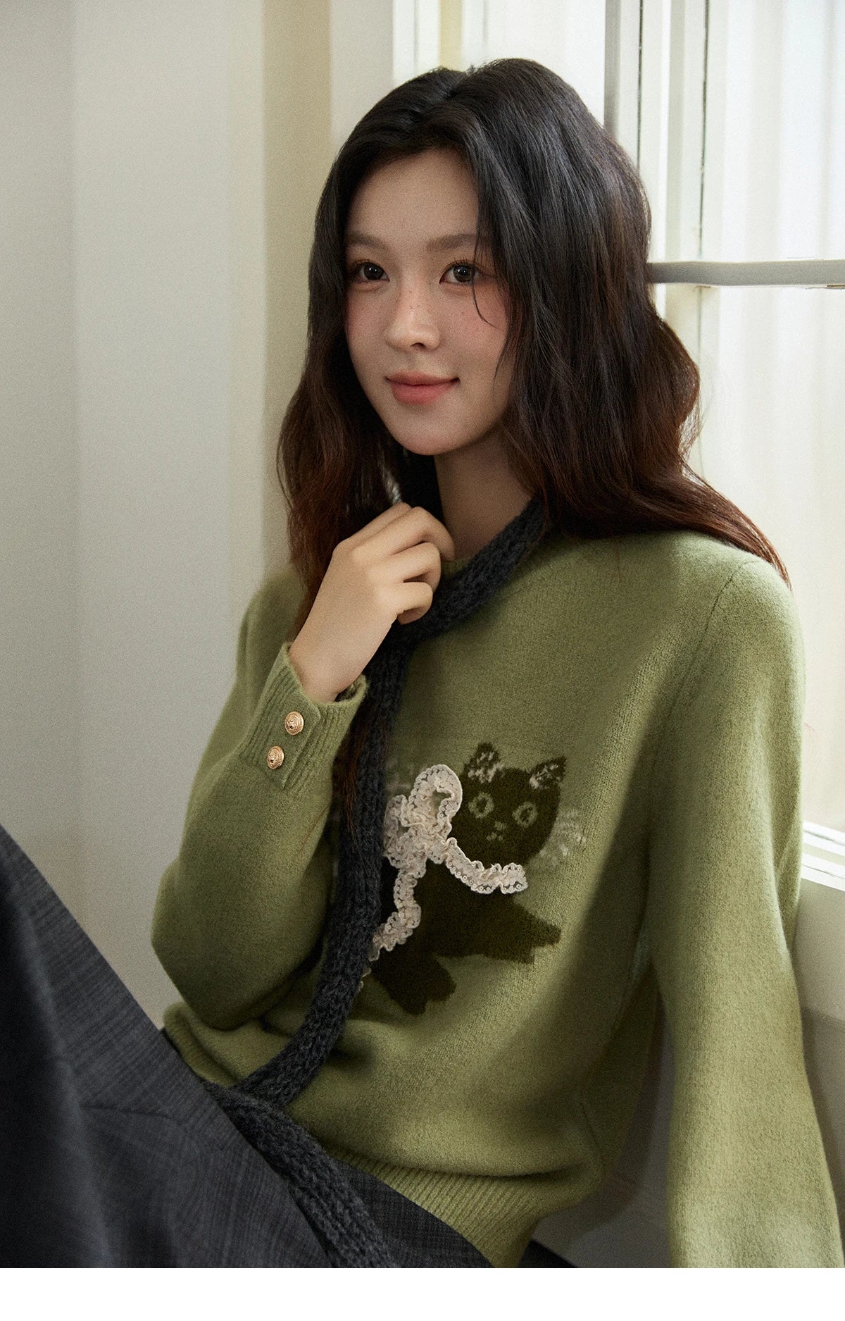 Mishow Cat Jacquard Three-Dimensional Bow Pullover MXE86Z2750
