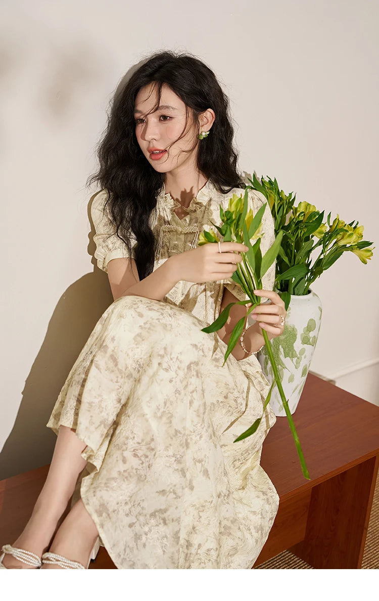 Mishow Chinese Embroidered Puff Sleeve Top & A-Line Skirt Set MXD24X1405