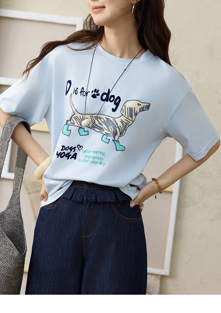 Mishow Flocked Puppy Print Loose Tee MXE33T0542