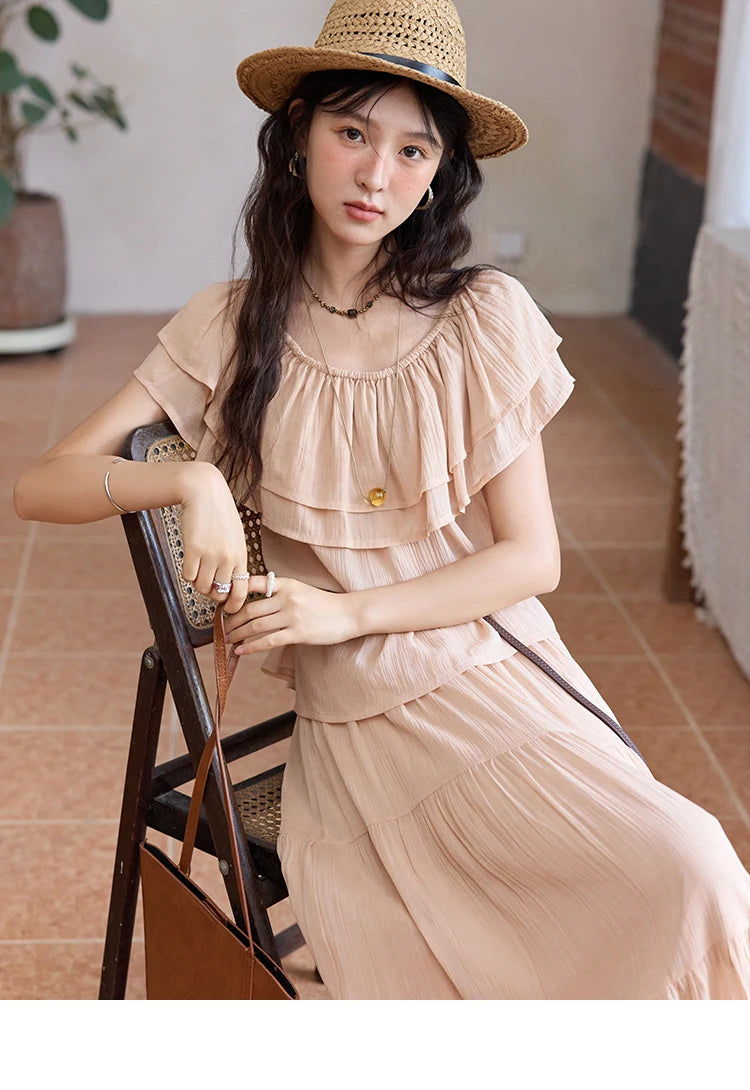 Mishow Lotus Leaf Edge Off Shoulder Top & Elastic Skirt Set MXE36T0637