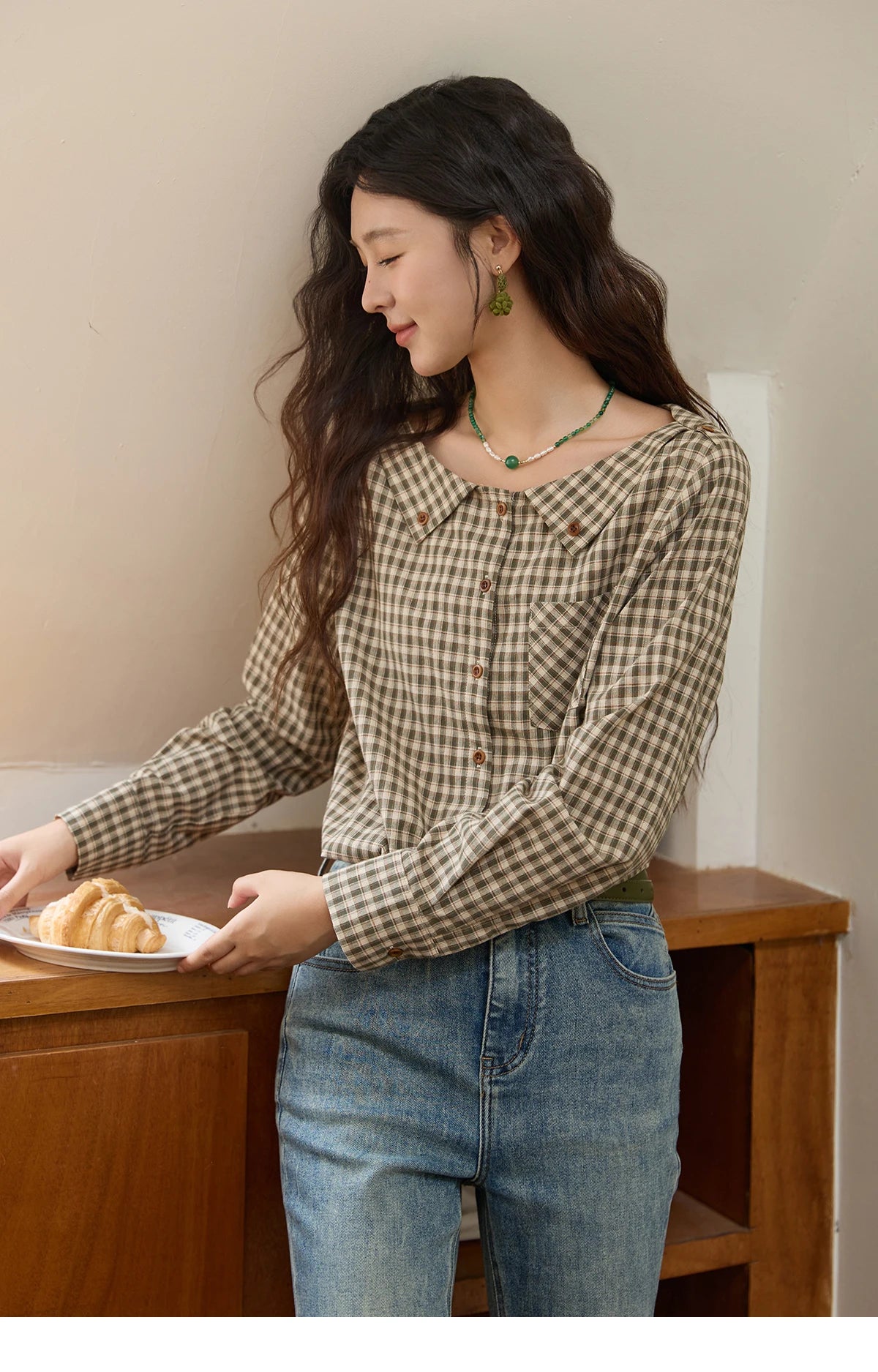 MISHOW Plaid Shirt Side Slit Pockets with Belt MXE44X2469