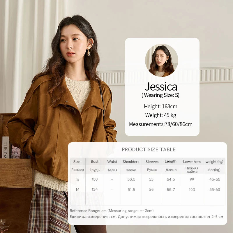 MISHOW Vintage Suede Short Jacket Brown Lapel Zipper MXE45W0869