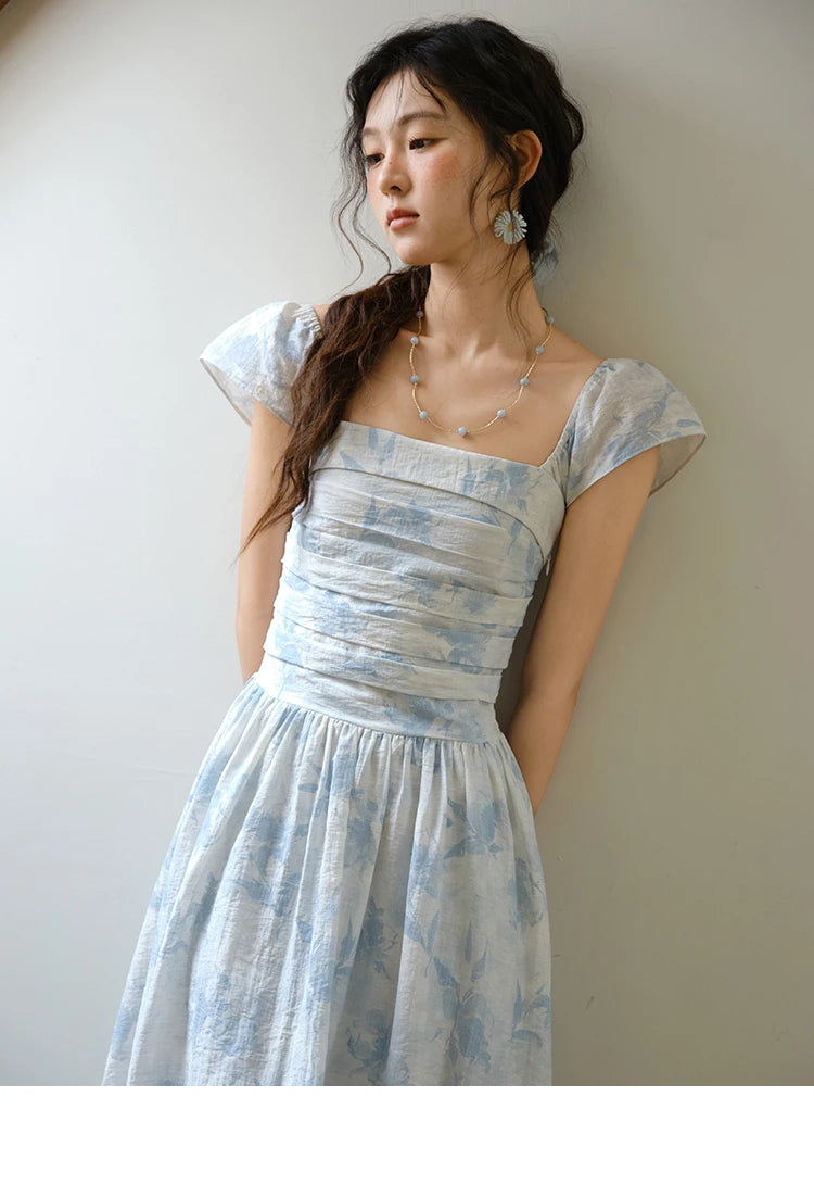 Mishow Square Neck Flying Sleeve Print Dress MXE35L2274