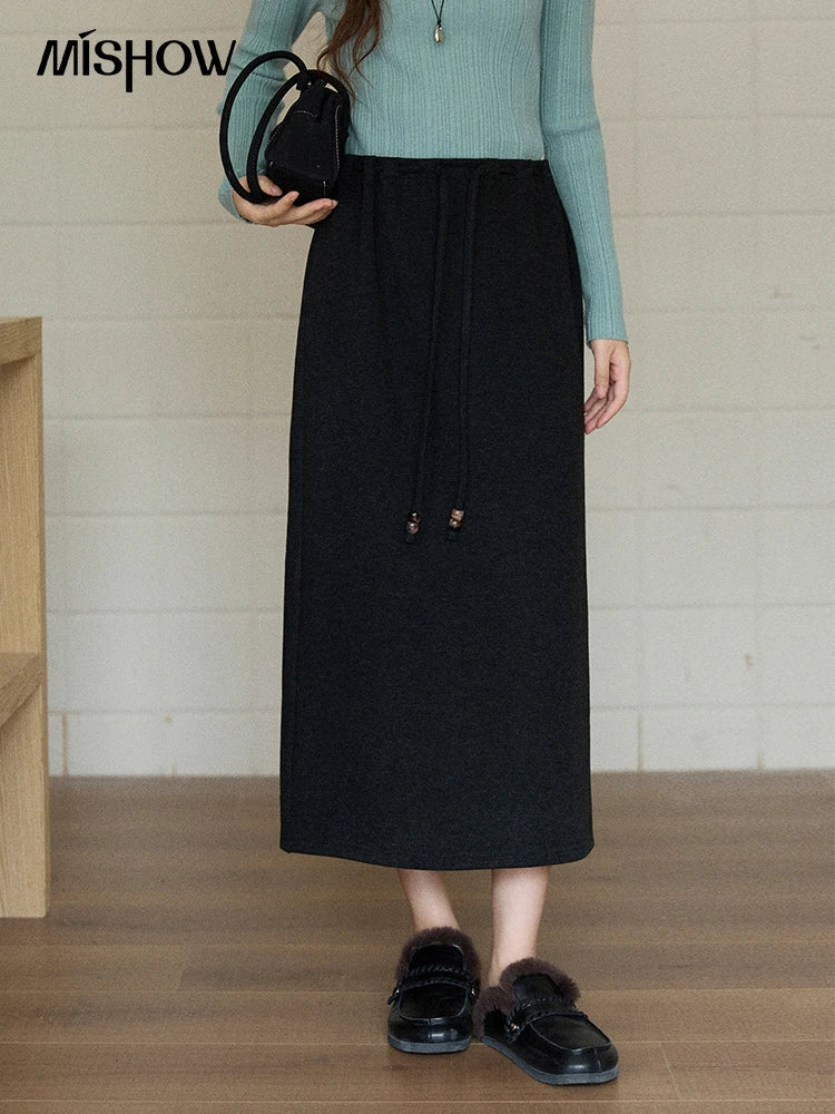 MISHOW Brown Retro High Waist Skirt Back Split Straight Leg MXE90B2447