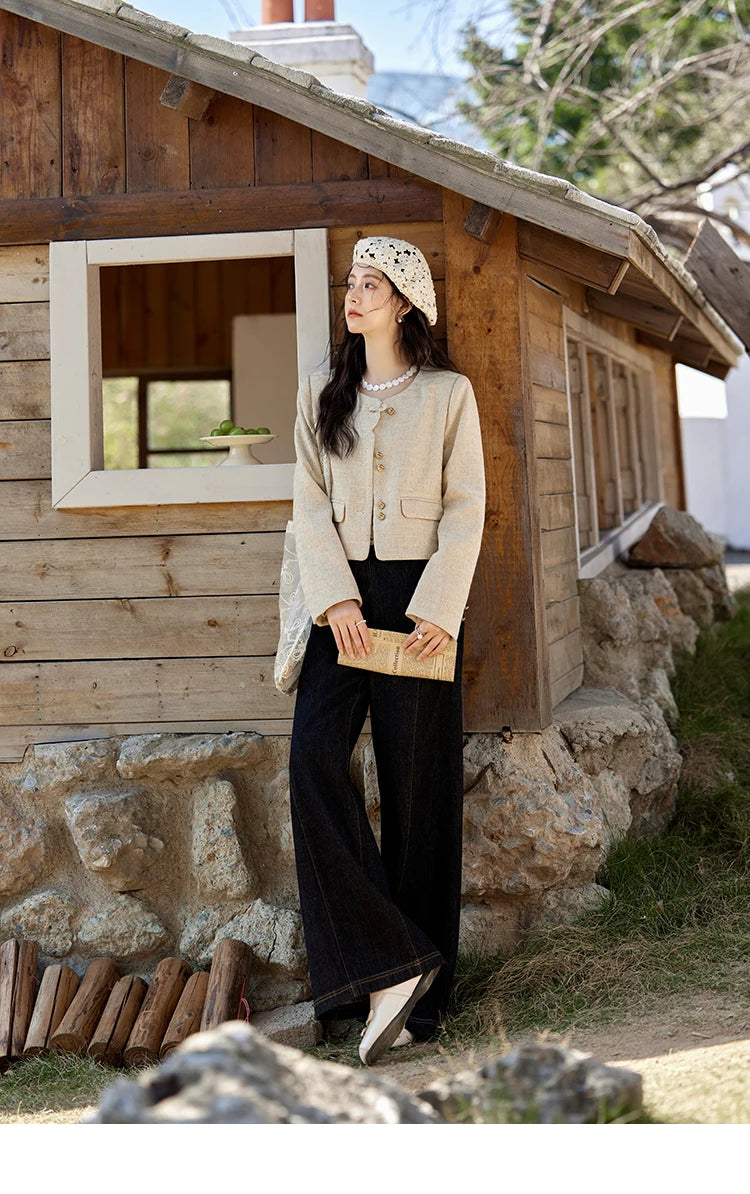 MISHOW Xiaoxiangfeng Long Sleeve Jacket Button Short Coat MXE11W0713