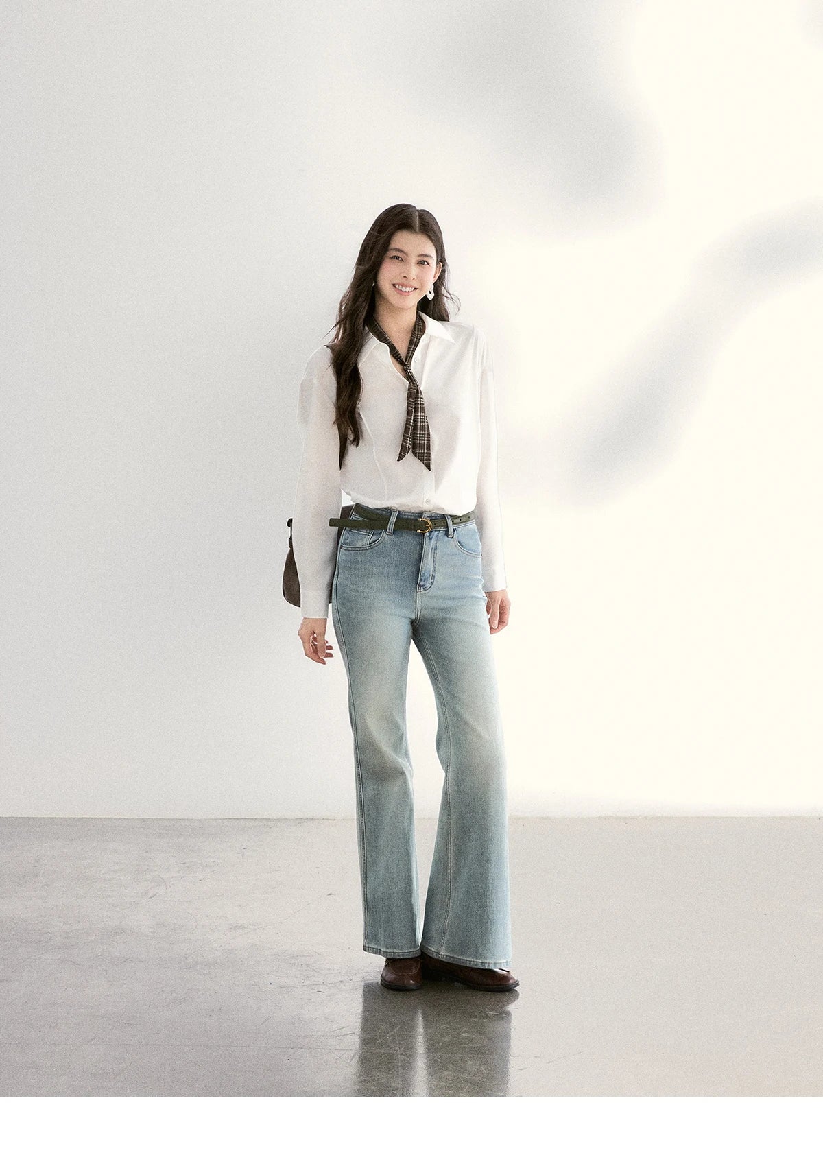 MISHOW Casual Loose Shirt with Plaid Scarf Lapel Top MXF108C0815