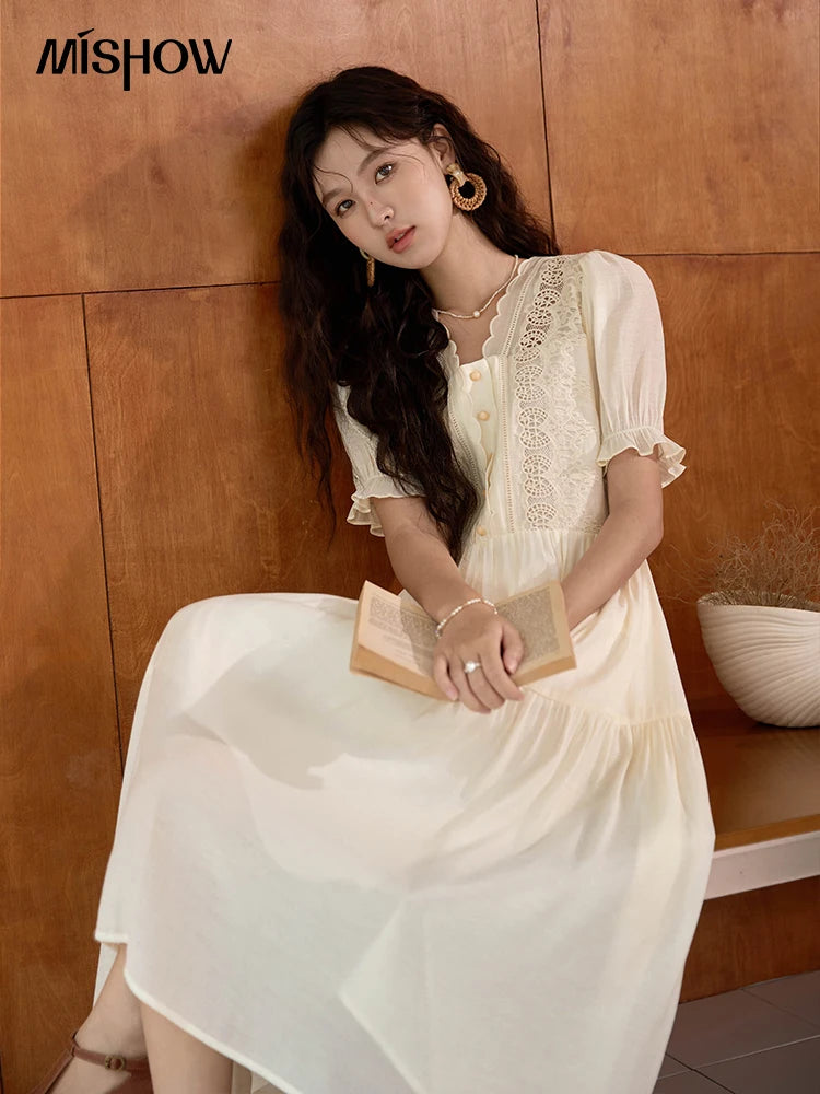 Mishow French Hollow Embroidery Fairycore Dress MXD31L1981