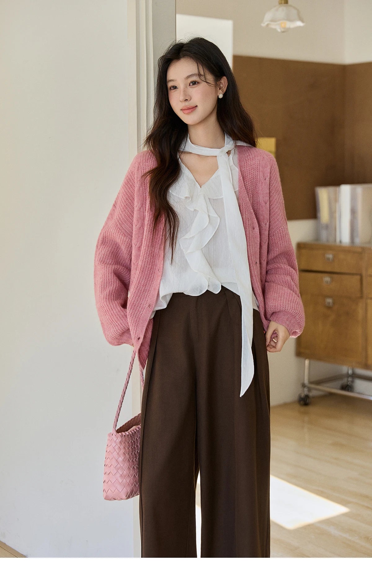 MISHOW Dark Brown Wide Leg Pants High Waist Pleated Elastic MXF108K1010