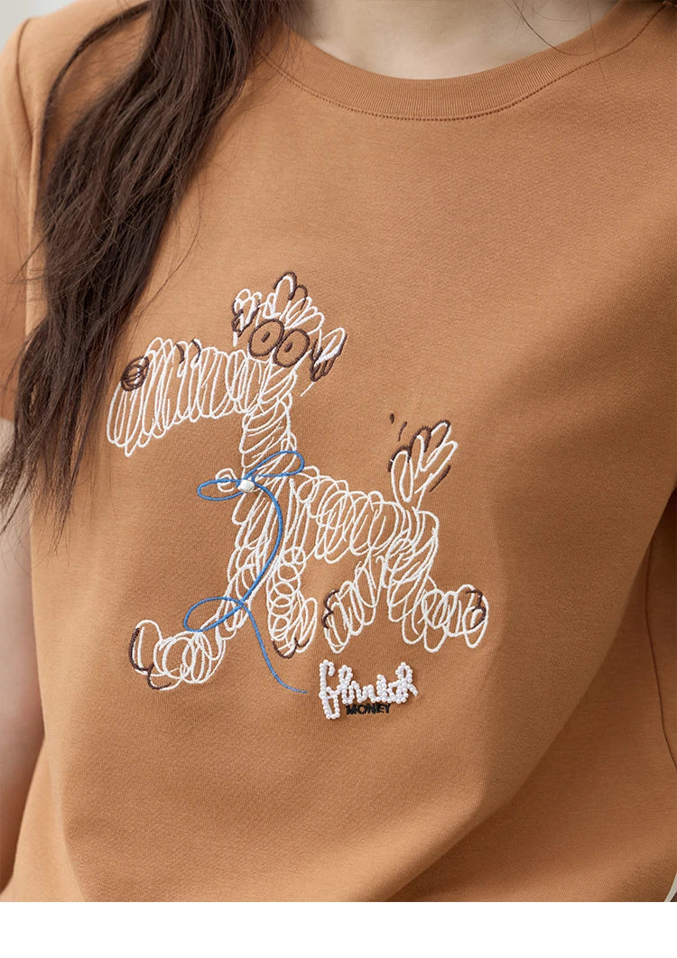 Mishow Cartoon Print Loose Embroidery Tee MXE31T0550