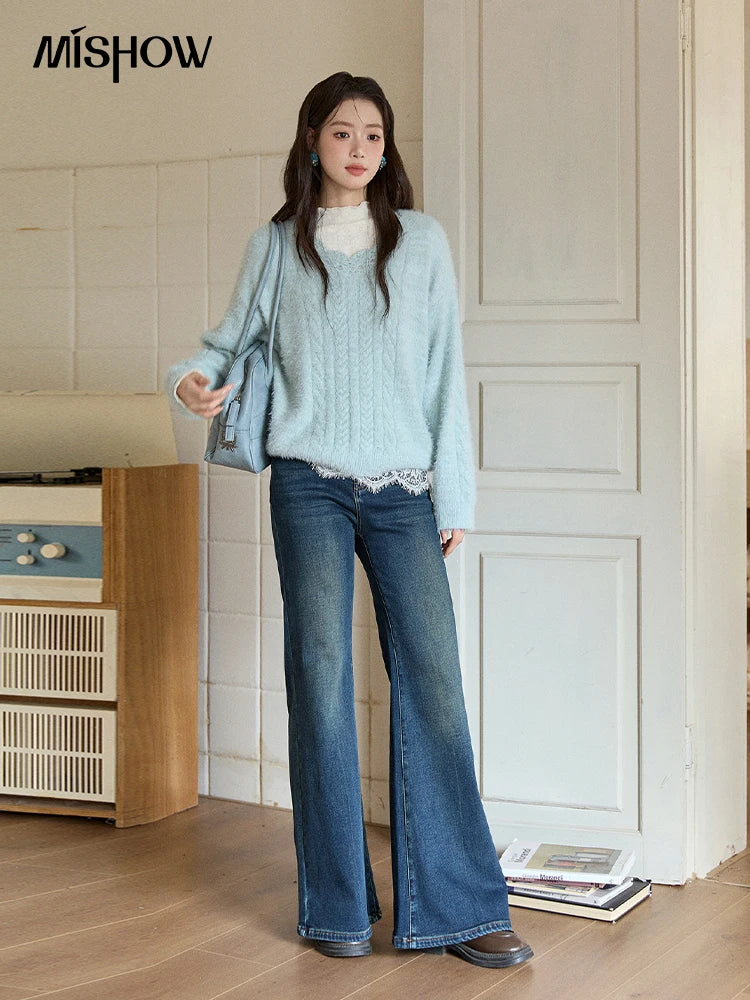 Mishow Denim Blue Flared High Waist Jeans MXE51K1092