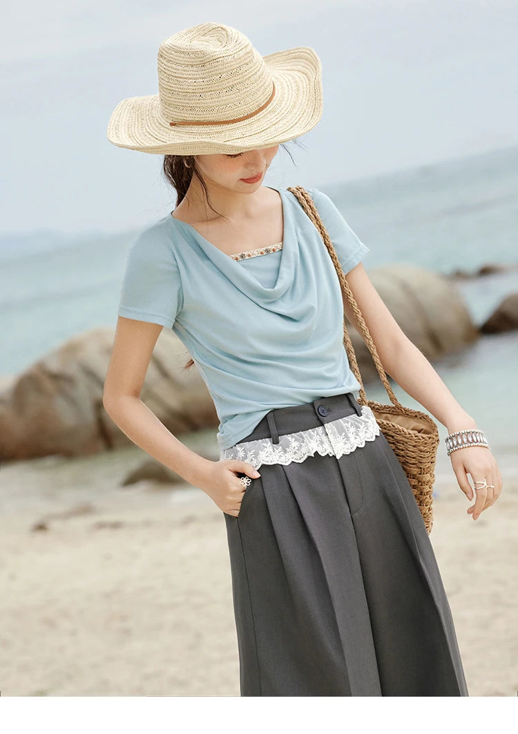 Mishow Swing Collar Shell Ribbon Tee MXE33T0524