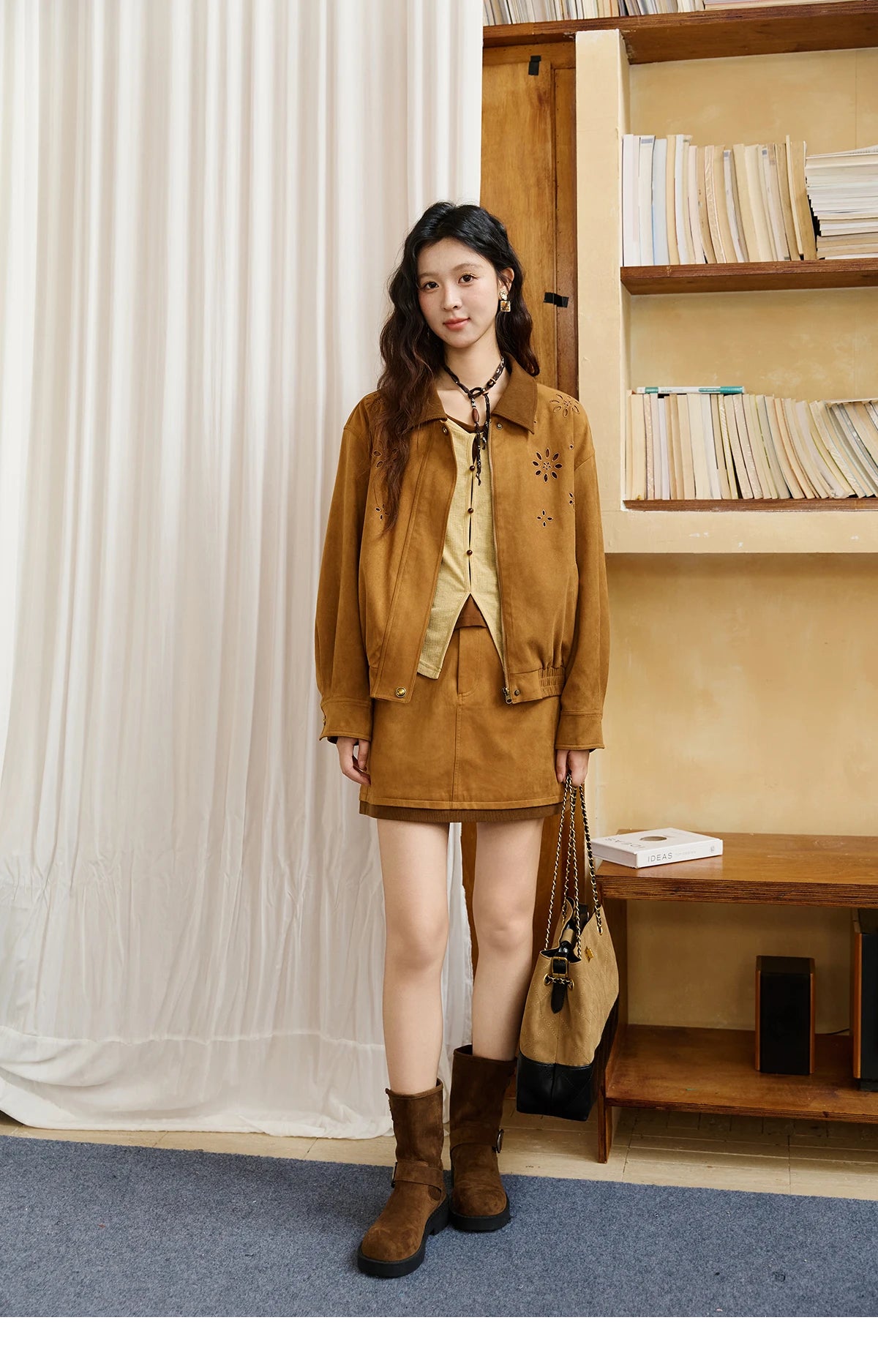Mishow Retro Corduroy Cutout Jacket & Mini Skirt Set MXE47T0745