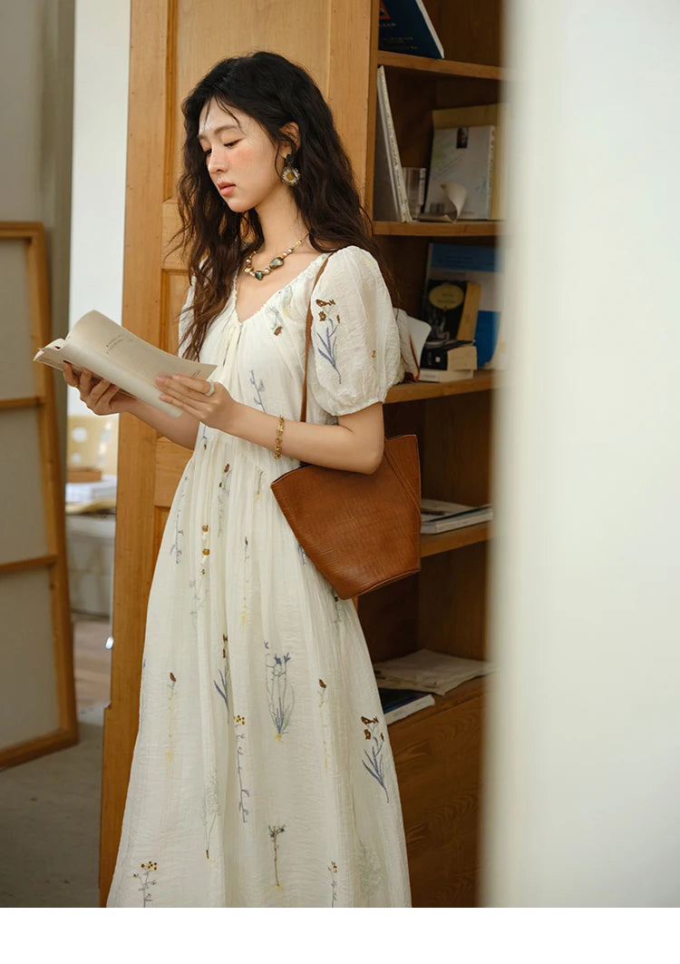 Mishow V-Neck Lace-Up Embroidery Vacation Dress MXE34L2284