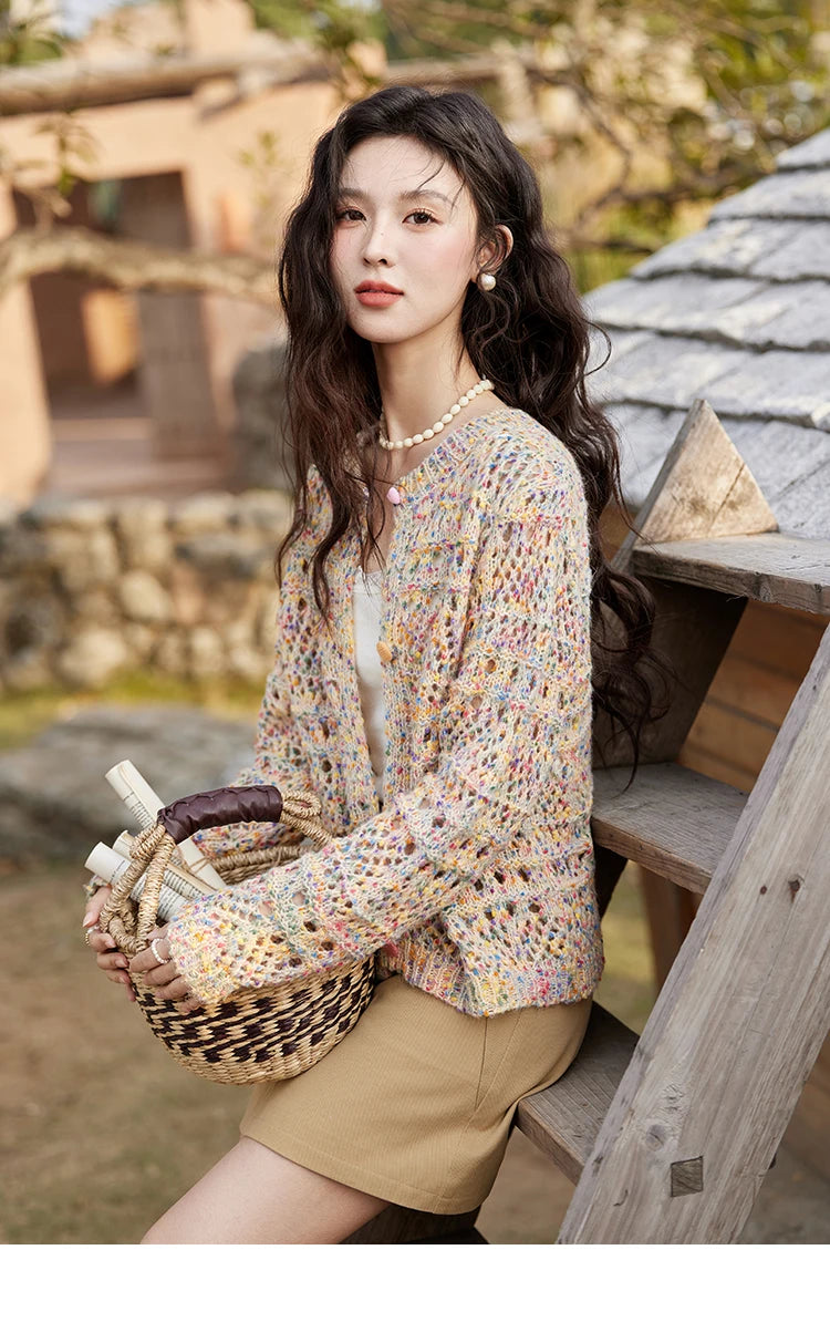 Mishow Rainbow Button Hollow Knit Cardigan MXE13Z1110