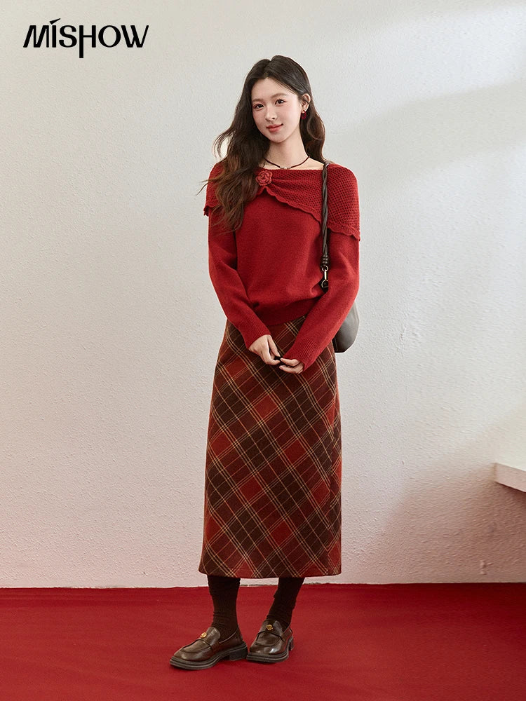 Mishow Christmas Red 3D Flower Alpaca Sweater MXE94Z2889