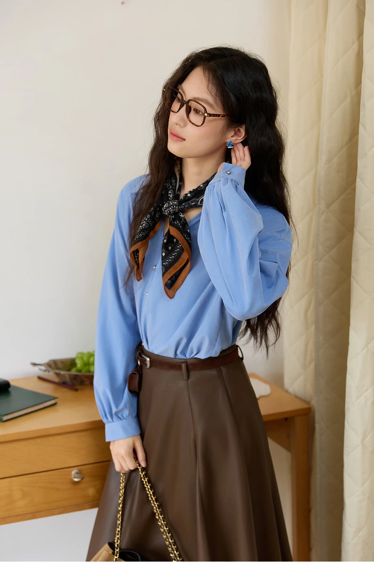 MISHOW PU Leather A-Line Skirt High Waist Retro Coffee MXE45B2412