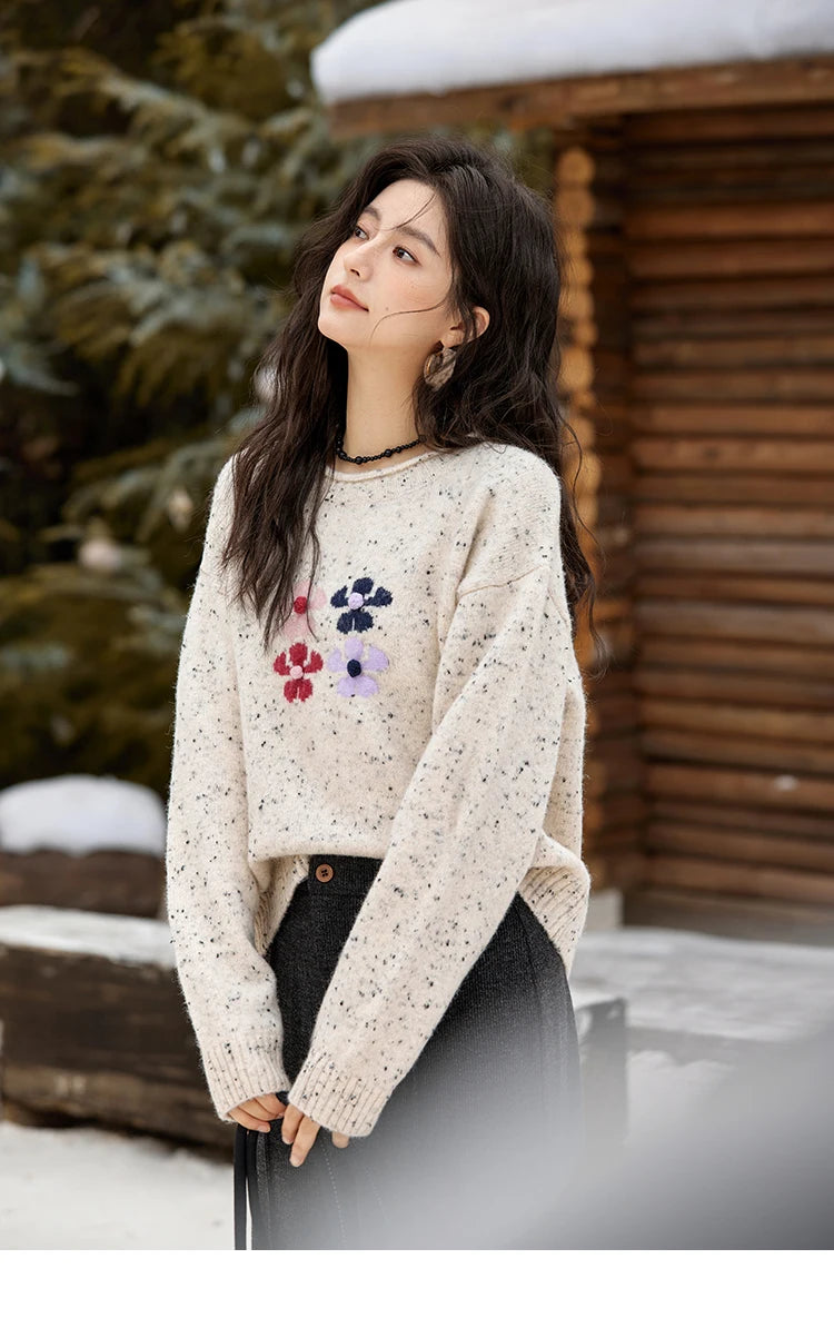 Mishow Wool Blend Flower Color Dots O-Neck Pullover MXD56Z1066