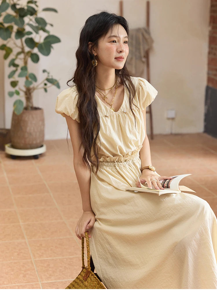 Mishow Flower Bud Sleeve V-Neck Sash Dress MXE34L2238