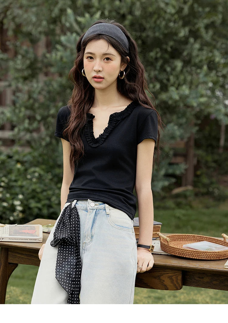 Mishow V-Neck Solid Straight Shoulder Tee MXE35T0562