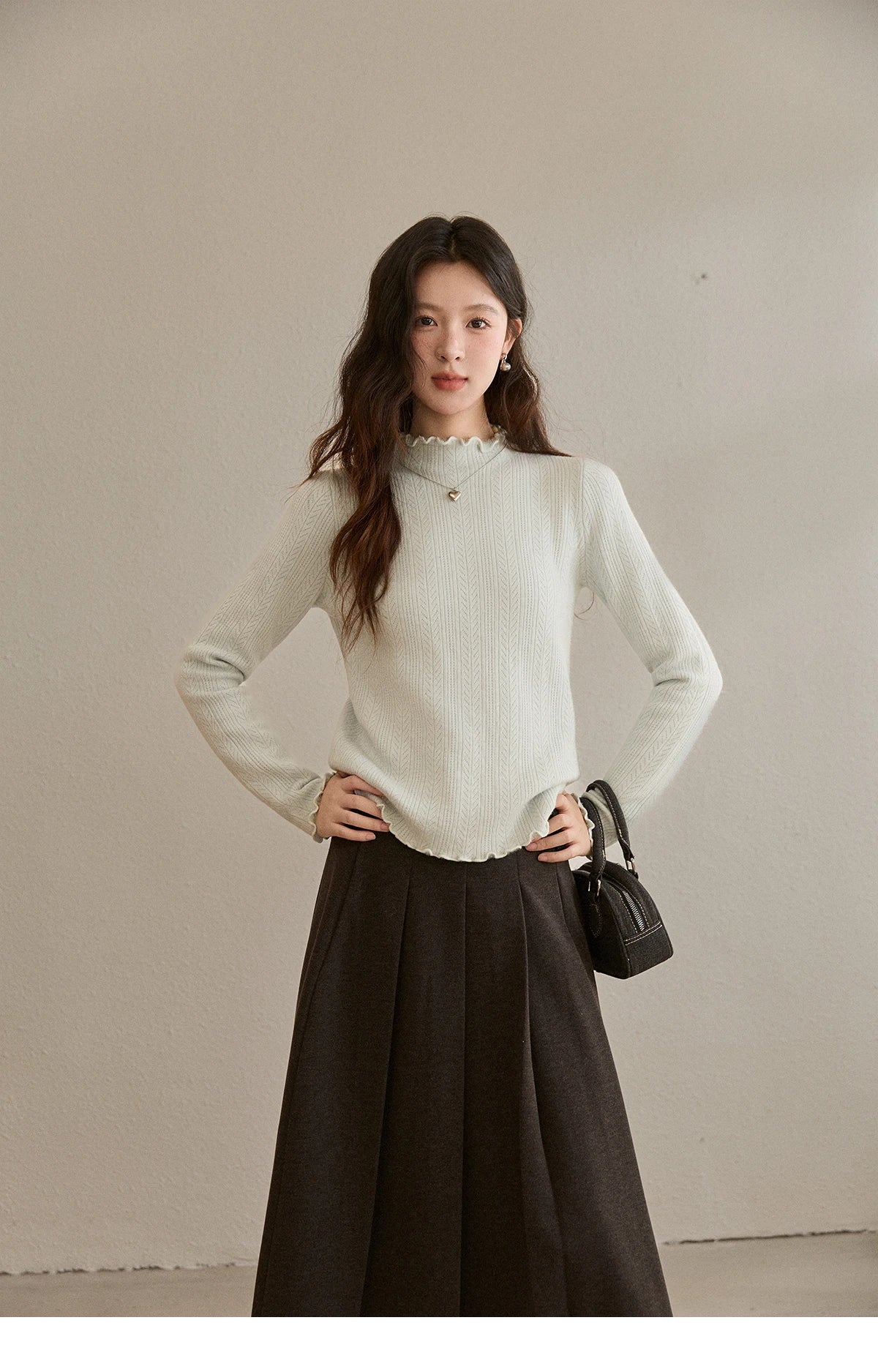 Mishow One Piece Velvet Mock Neck Knitted Top MXE88Z2597