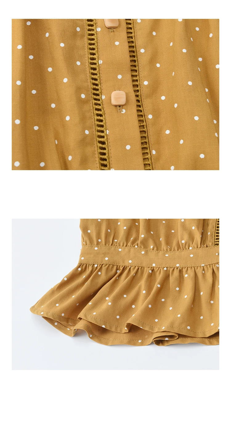 MISHOW V-Neck Lace Polka Dot Blouse Ruffled Button MXE38X1847