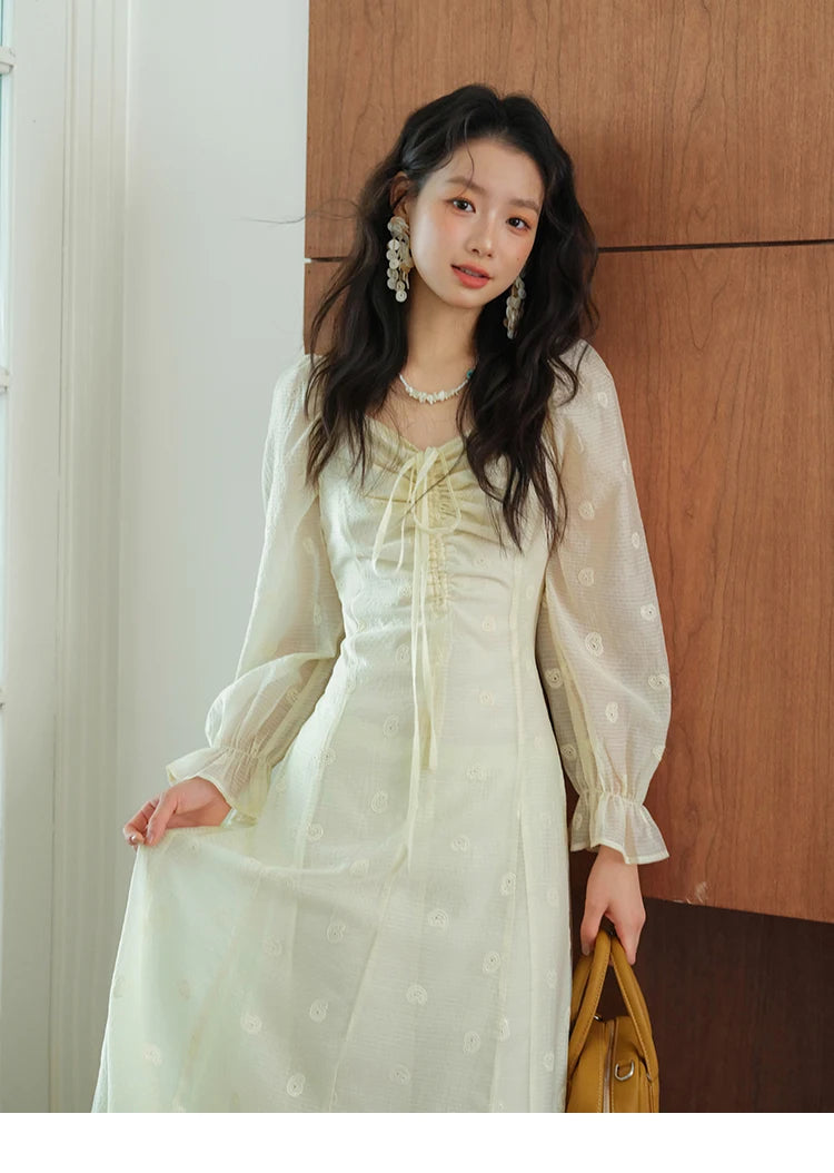 Mishow Cashew Flower Embroidered V-Neck Drawstring Dress MXE41L2387