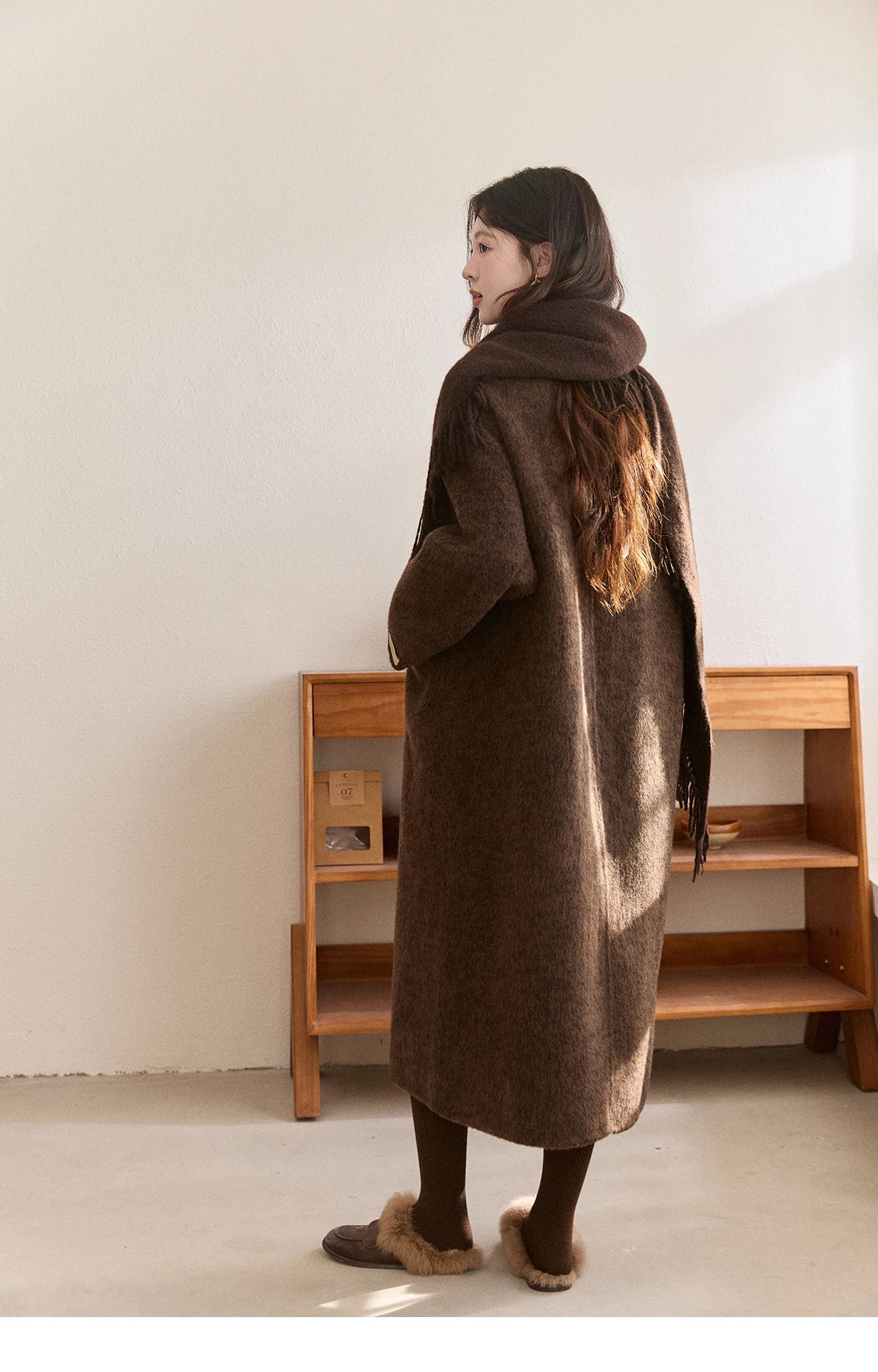 Mishow Woolen Coat with Scarf Invisible Buckle Design MXE93W1030