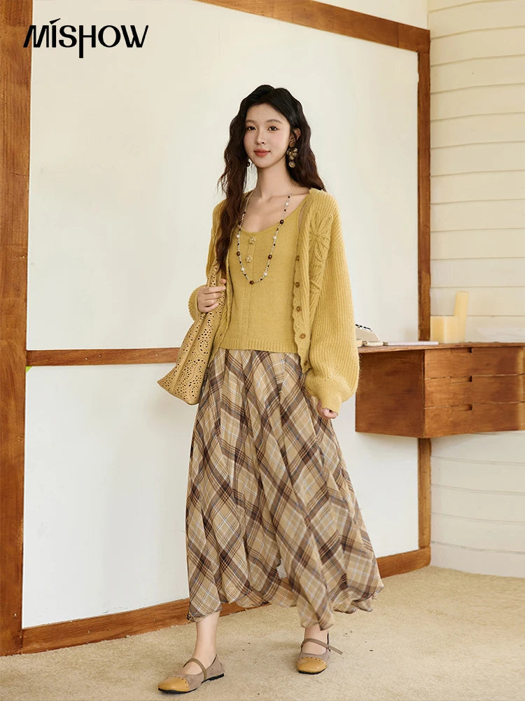Mishow Yellow V-Neck Cardigan & Slim Camisole Set MXE45T0742