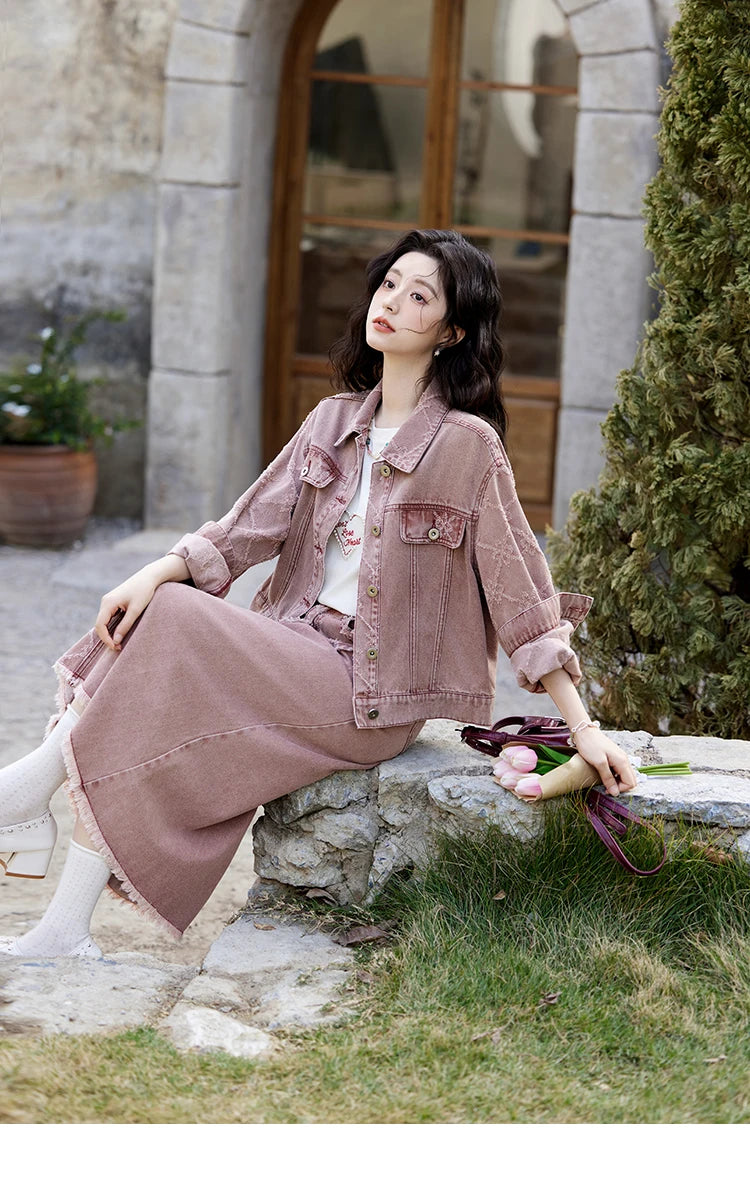 Mishow Cowboy Thick Jacquard Jacket & Mid Long Skirt Set MXE14W0754