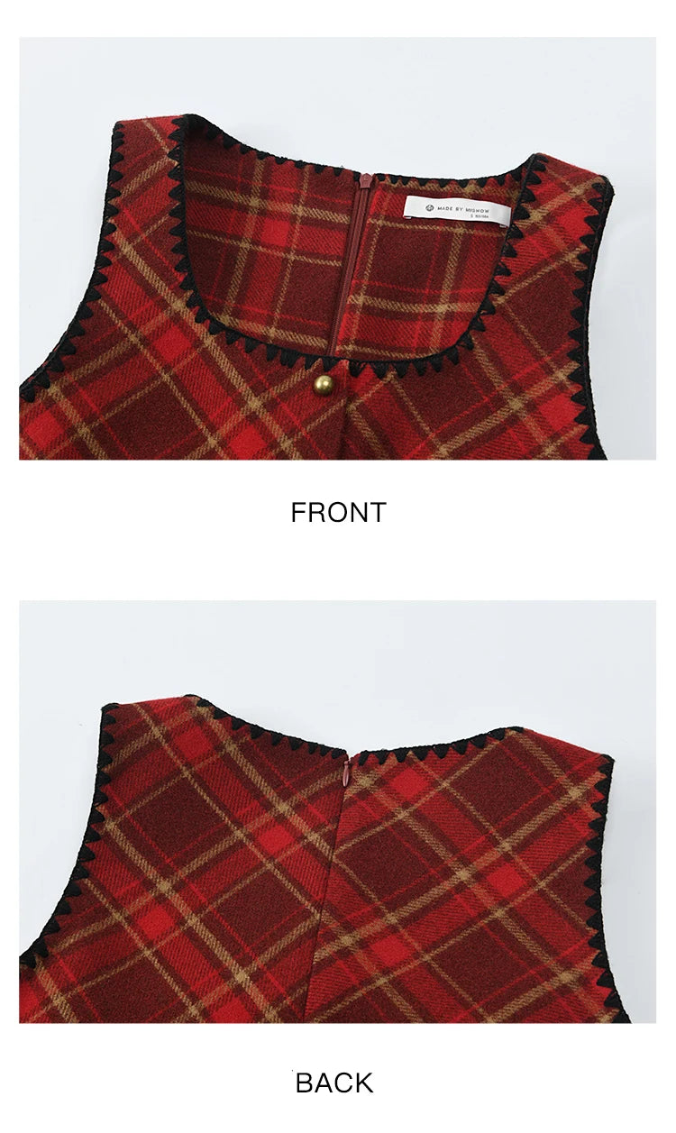 Mishow Plaid Square Neck Woolen Vest Dress MXD58L2078