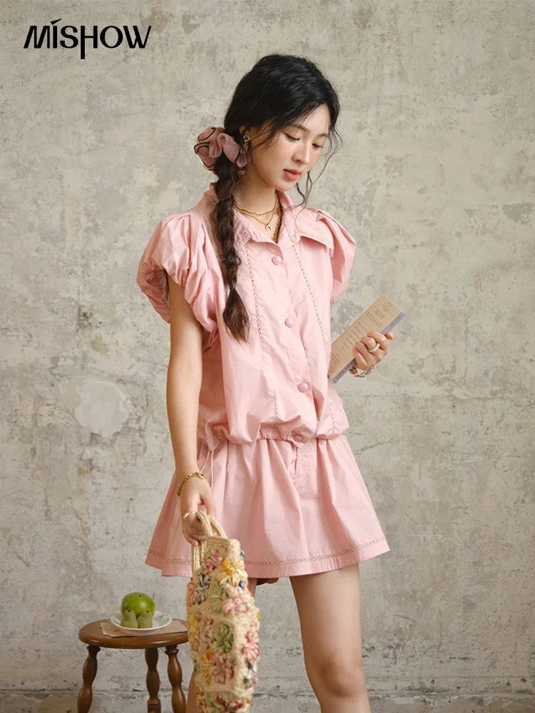 Mishow Loose Button Shirt & Casual Shorts Set MXE34T0591