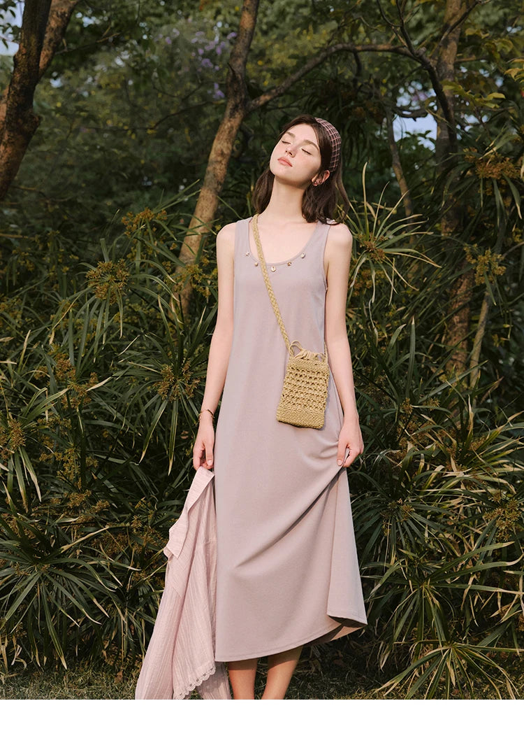 Mishow Solid Sleeveless Round Neck Long Dress MXE33L2205