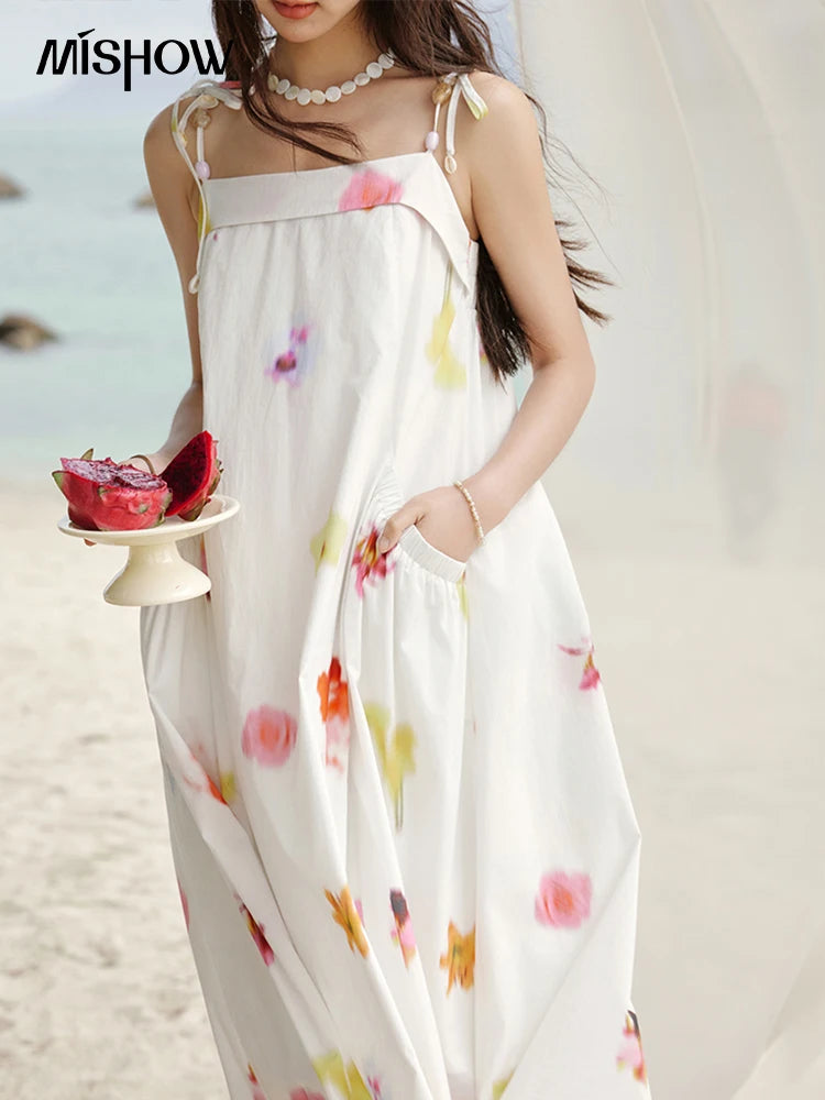 Mishow Korean Floral Shell Decoration Camisole Dress MXE32L2213