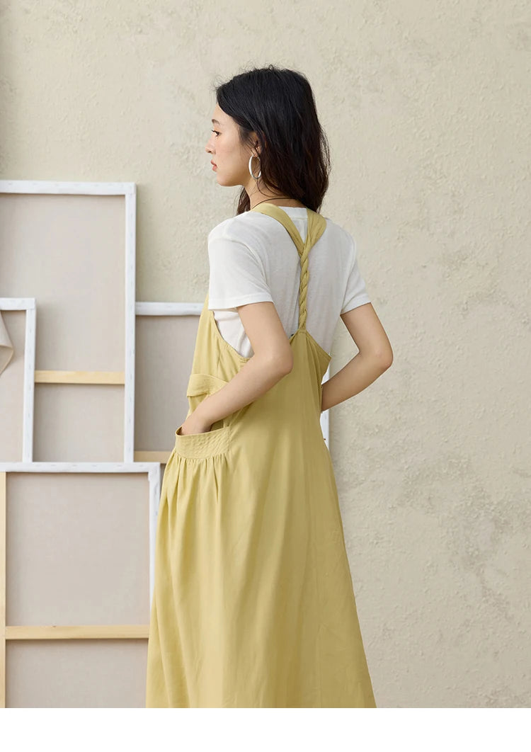 Mishow Lemon-Yellow Cargo Pocket Square Neck Dress MXE35L2302